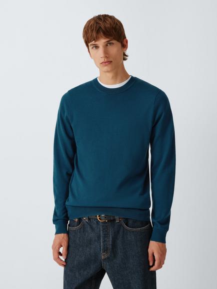 John Lewis Merino Wool Crew Neck Jumper, Deep Azure