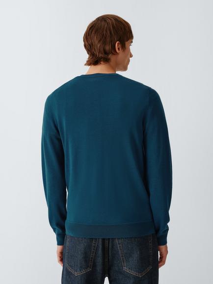 John Lewis Merino Wool Crew Neck Jumper - view 2, Deep Azure
