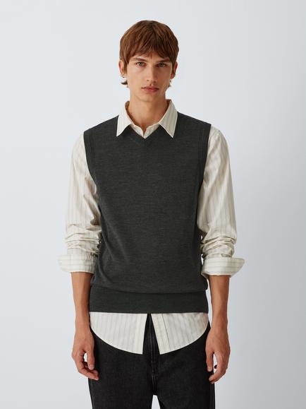 John Lewis Merino Wool Knitted Tank Top, Asphalt Marl