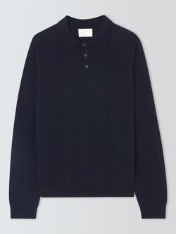 John Lewis Merino Wool Knitted Polo Top, Navy