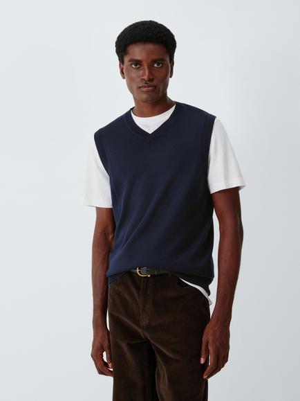 John Lewis Merino Wool Knitted Tank Top, Navy