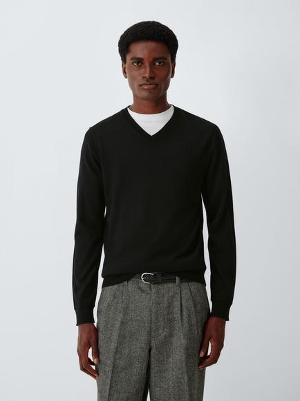 John Lewis Merino Wool V-Neck Jumper, Black