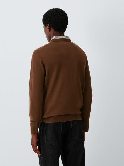 John Lewis Merino Wool V-Neck Jumper - view 2, Tobacco