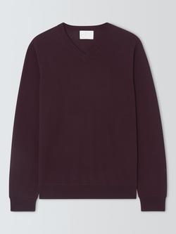John Lewis Merino Wool V-Neck Jumper, Burgundy
