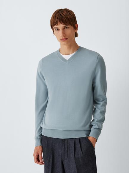 John Lewis Merino Wool V-Neck Jumper, Light Steel