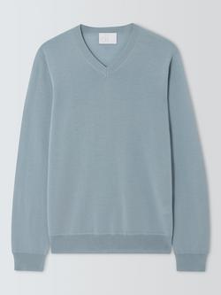 John Lewis Merino Wool V-Neck Jumper, Light Steel