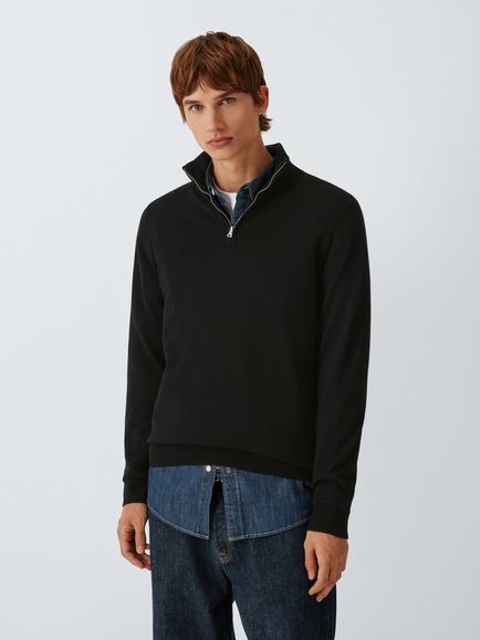 John Lewis Merino Wool Zip-Neck Jumper, Black
