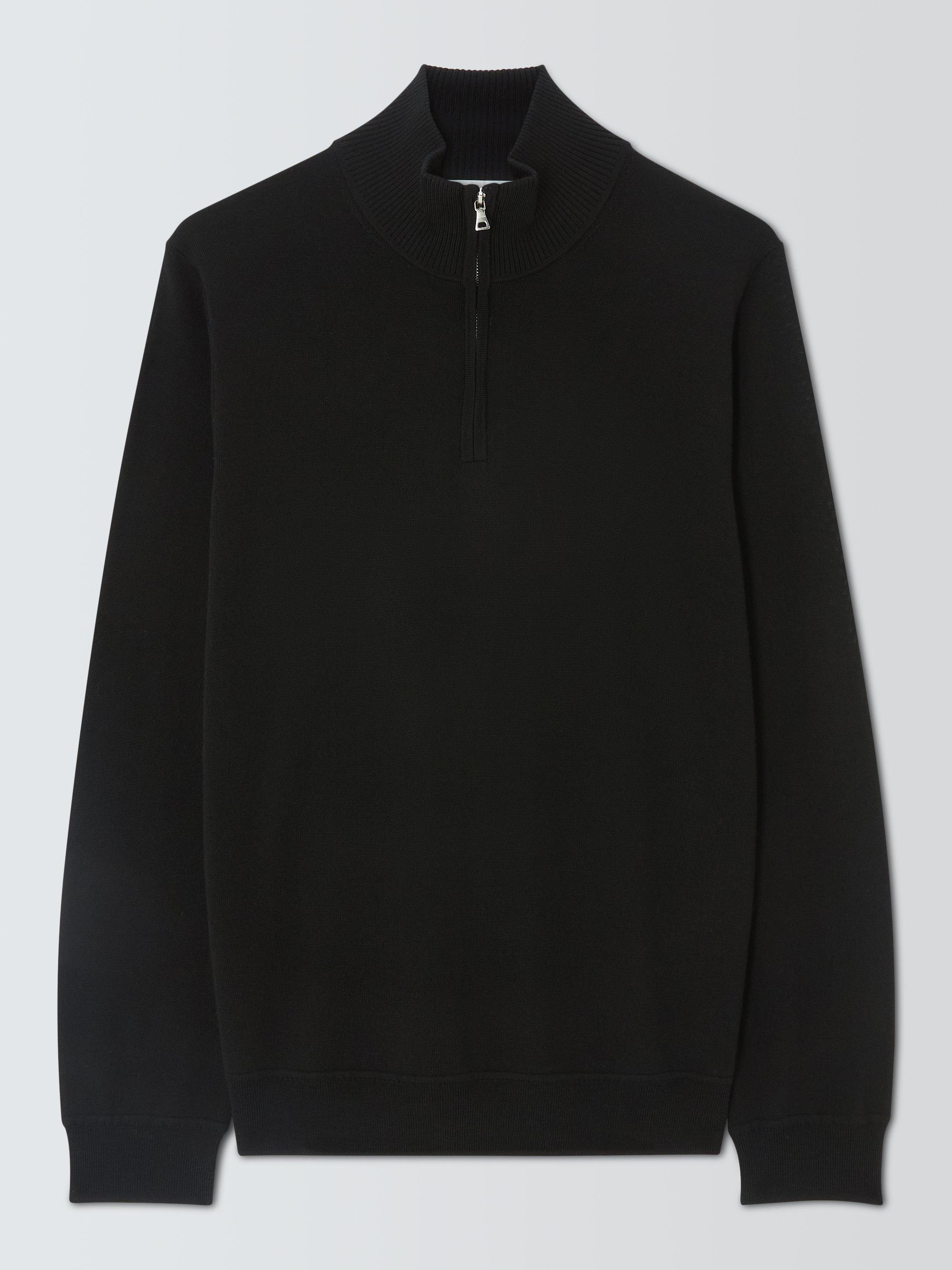 John Lewis Merino Wool Zip-Neck Jumper, Black