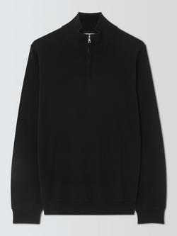 John Lewis Merino Wool Zip-Neck Jumper, Black, Black