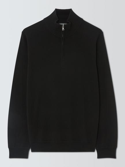 John Lewis Merino Wool Zip-Neck Jumper, Black