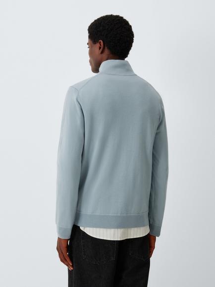 John Lewis Merino Wool Zip-Neck Jumper - view 2, Light Steel