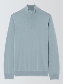John Lewis Merino Wool Zip-Neck Jumper, Black, Light Steel