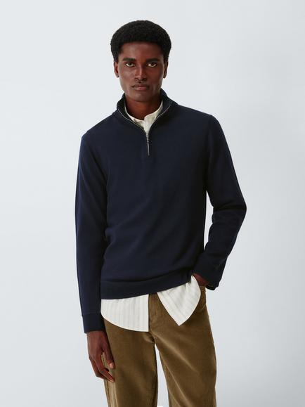 John Lewis Merino Wool Zip-Neck Jumper, Navy