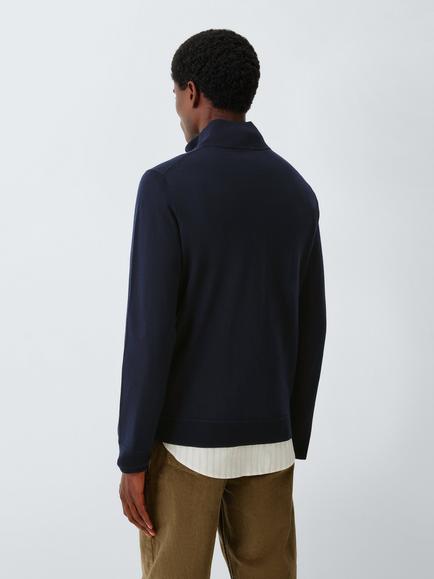 John Lewis Merino Wool Zip-Neck Jumper - view 2, Navy