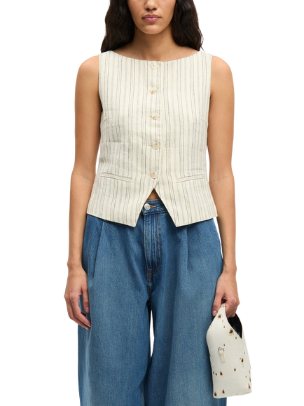 Samsøe Samsøe Loves Stripe Pure Linen Top, Cream, Cream