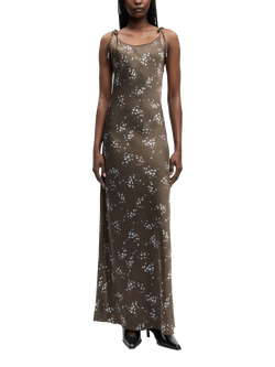 Samsøe Samsøe Singa Floral Satin Slip Maxi Dress, Brown/White, Brown/White