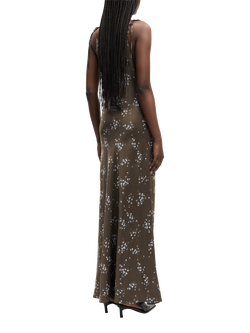 Samsøe Samsøe Singa Floral Satin Slip Maxi Dress, Brown/White - view 2, Brown/White