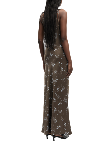 Samsøe Samsøe Singa Floral Satin Slip Maxi Dress, Brown/White - view 2, Brown/White