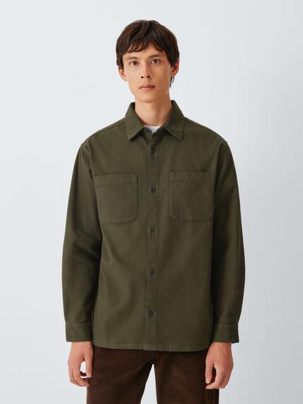 John Lewis Cotton Rich Regular Fit Double Pocket Shirt, Khaki, Khaki