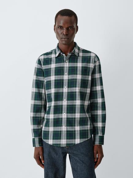 John Lewis Tartan Cotton Shirt, Green/Blue, Green/Blue