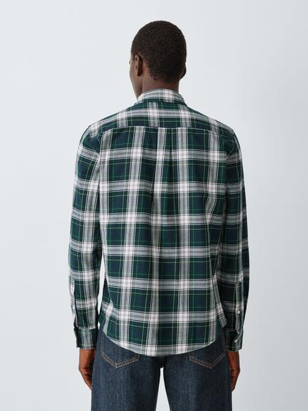 John Lewis Tartan Cotton Shirt, Green/Blue - view 2, Green/Blue