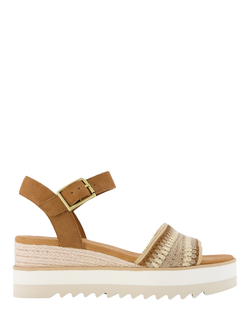 TOMS Diana Leather Wedge Heel Strappy Sandals, Dark Beige, Dark Beige