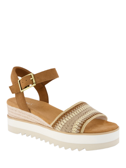 TOMS Diana Leather Wedge Heel Strappy Sandals, Dark Beige - view 2, Dark Beige