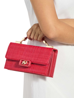 Dune London Skilled Raffia Chain Strap Evening Bag, Red - view 2, Red