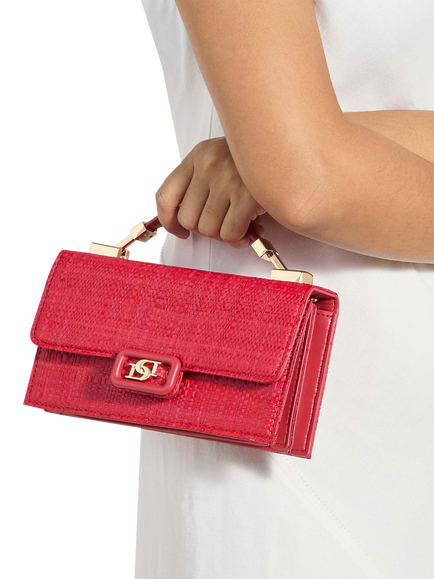 Dune London Skilled Raffia Chain Strap Evening Bag, Red - view 2, Red