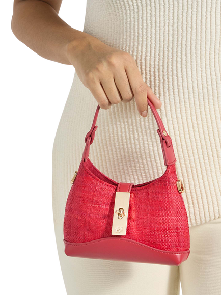 Dune London Supportive Raffia Chain Strap Micro Bag, Red - view 2, Red