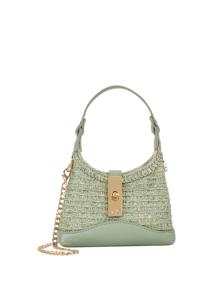 Dune London Supportive Raffia Chain Strap Micro Bag, Green, Green