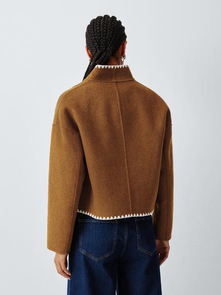 AND/OR Double-Faced Wool Blend Short Coat - view 2, Tabacco