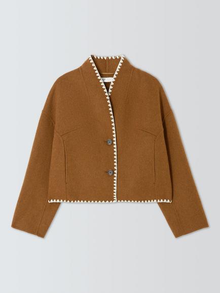 AND/OR Double-Faced Wool Blend Short Coat, Tabacco