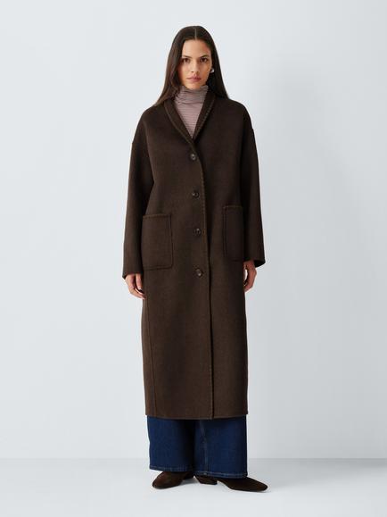 AND/OR Double-Faced Wool Blend Long Coat, Brown, Brown