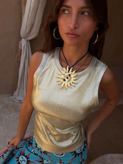 Never Fully Dressed Metallic Ribbed Vest Top, Gold