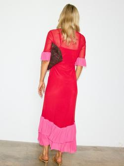 Never Fully Dressed Katie Colour Block Mesh Dress, Red/Pink - view 2, Red/Pink