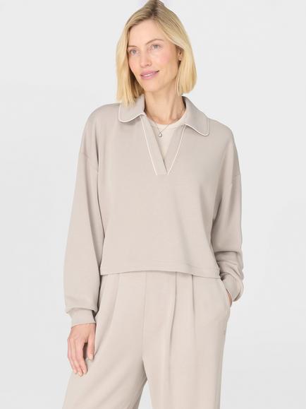 Sweaty Betty Sand Wash Henley Cropped Sweatshirt, Beige, Beige