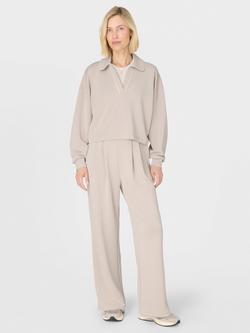 Sweaty Betty Sand Wash Henley Cropped Sweatshirt, Beige - view 2, Beige