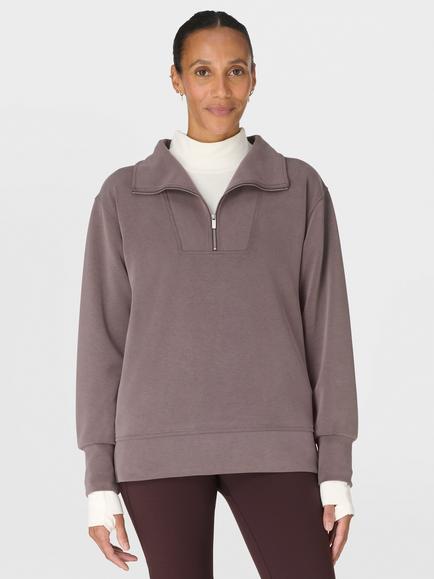 Sweaty Betty Sand Wash Half Zip Longline Sweatshirt, Mid Brown, Mid Brown