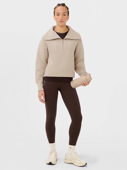 Sweaty Betty Peaceful Half Zip Ribbed Cropped Sweatshirt, Dusk Beige, Dusk Beige