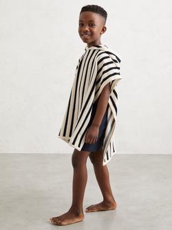 Reiss Kids' Striped Hooded Towelling Poncho, Navy, Navy