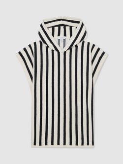 Reiss Kids' Striped Hooded Towelling Poncho, Navy - view 2, Navy