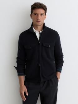 Reiss Dunstall Pure Wool Zip Through Cardigan, Navy, Navy