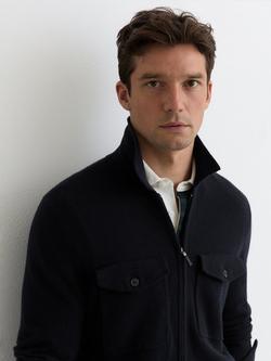 Reiss Dunstall Pure Wool Zip Through Cardigan, Navy - view 2, Navy