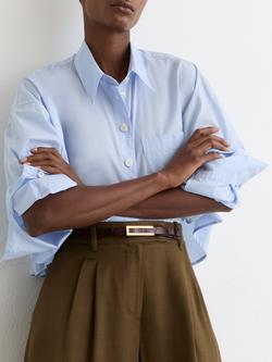 Reiss Bronya Croc Texture Pure Leather Belt, Burgundy - view 2, Burgundy