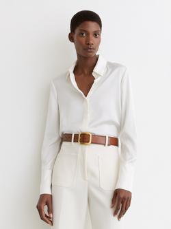 Reiss Edna Square Buckle Pure Leather Belt, Tan - view 2, Tan