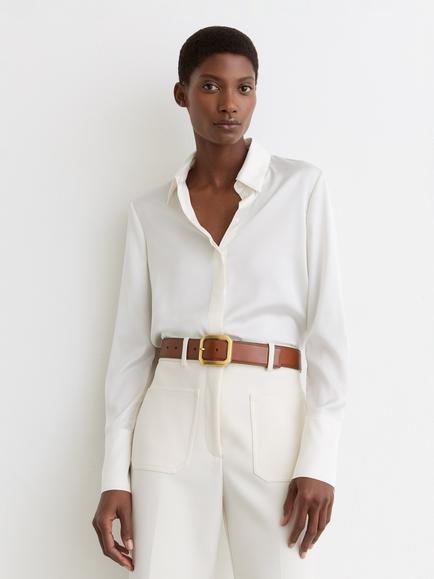 Reiss Edna Square Buckle Pure Leather Belt, Tan - view 2, Tan