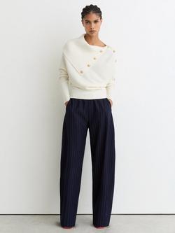 Reiss Lexi Button Shawl Neck Jumper, Ivory, Ivory