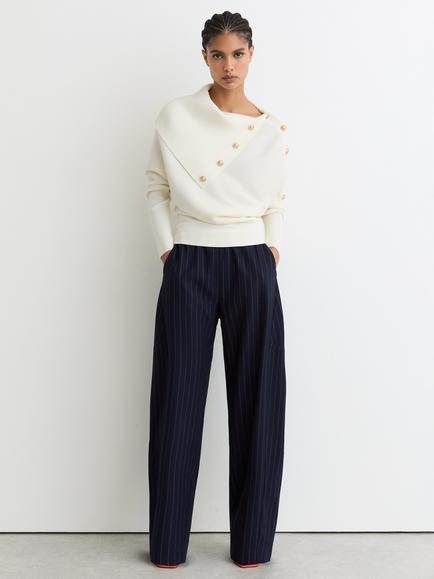 Reiss Lexi Button Shawl Neck Jumper, Ivory, Ivory