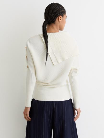 Reiss Lexi Button Shawl Neck Jumper, Ivory - view 2, Ivory